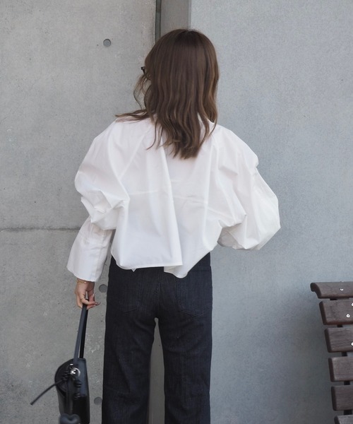 ブラウス シャツ volume sleeve cropped shirt /ボリュームスリーブ クロップド シャツ レディース ブラウス シャツ volume sleeve cropped shirt /ボリューム
