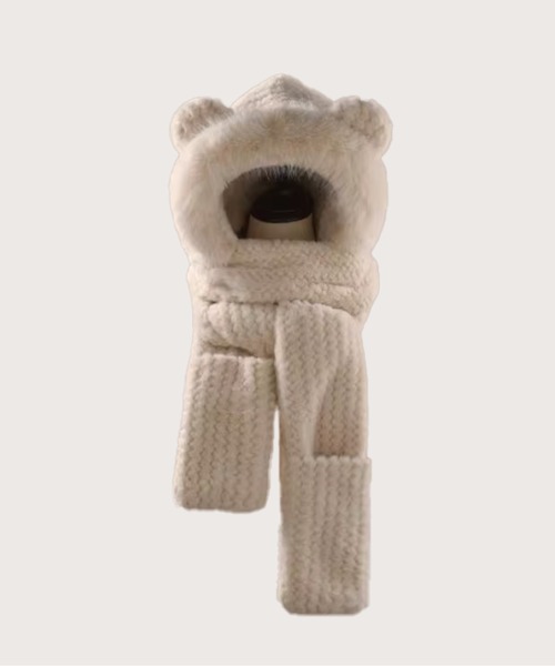 LA POMME petit（ラポミ・プチ） ニット帽 ニットキャップ Bear Fluffy