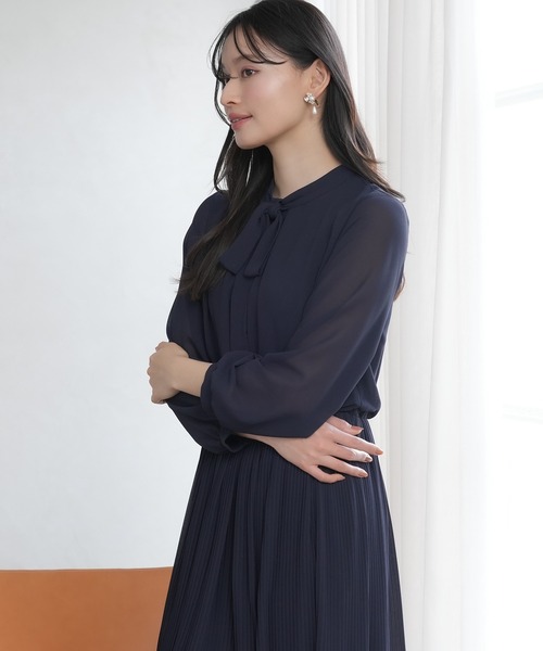 TRUDEA（トルディア） ワンピース ボウタイジョーゼットプリーツ