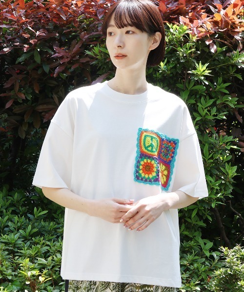 tシャツ カラフルクロシェポケットＴシャツ レディース