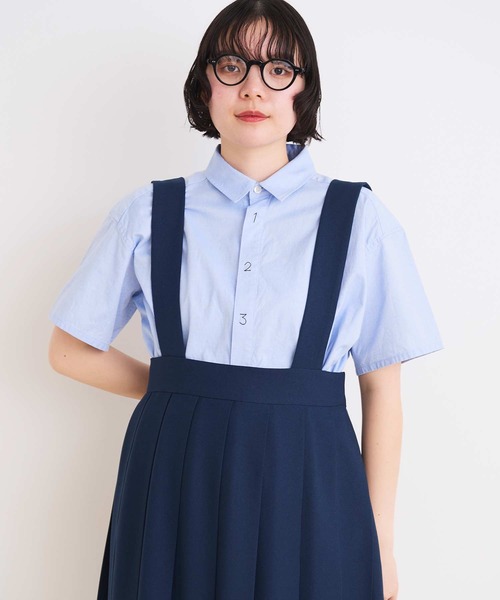ブラウス シャツ 80/2ピンオックス 数字刺繍半袖シャツ レディース