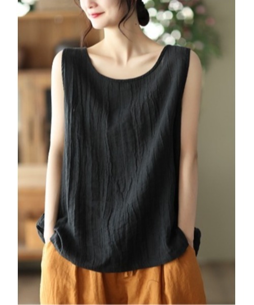 BLANC FICELLE タンクトップ ノースリーブ 大人のナチュラル服シワ加工