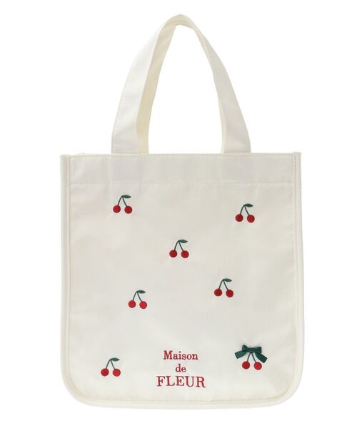 チェリー刺繍スクエアトートバッグ　　Maison de FLEUR チェリー刺繍パイピングスクエアトートバッグ / Maison de FLEUR