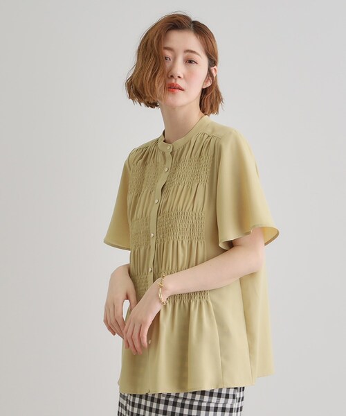 ブラウス シャツ ポイントシャーリングブラウス レディース grove ブラウス シャツ 大人の抜け感シアースラブシャーリング