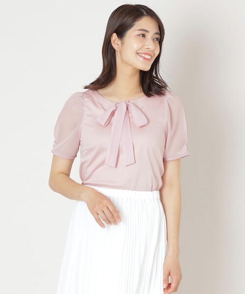 大きいサイズ✨TO BE CHIC チュールスリーブレーヨンカットソーΩ