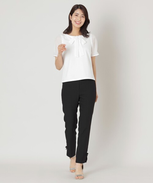 tシャツ レーシーコンビ カットソー レディース TO BE CHIC tシャツ リボンネック スリーブコンビカットソー