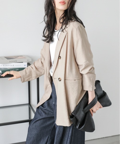 【美品】エストネーション×レダ テーラードジャケット サマージャケット M ESSENCEOFLUXURY / サテン テーラードジャケット｜ESTNATION