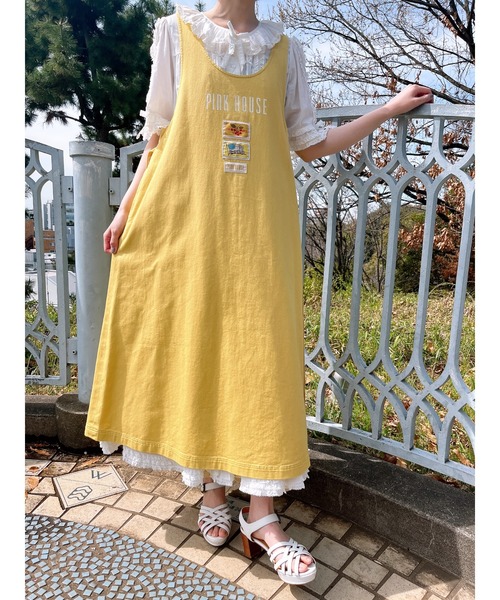 ピンクハウスジャンパースカート PINK HOUSE ジャンパースカート ネームワッペンいっぱい