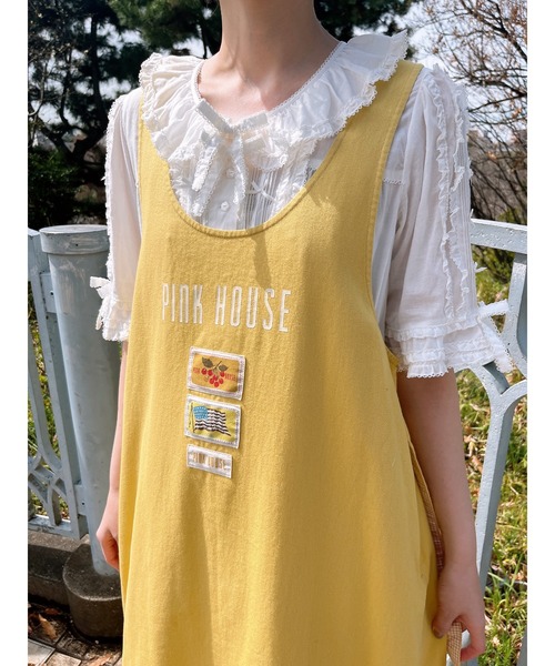【レア美品】ピンクハウス　総ワッペン　総ロゴ　ジャンパースカート　ワンピース PINK HOUSE ジャンパースカート ネームワッペンいっぱい