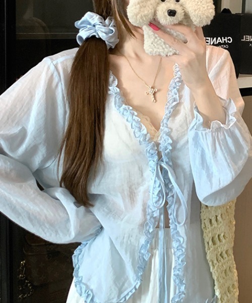 Achic（アシック） ブラウス シャツ フリル縁シアーガーリーボレロ