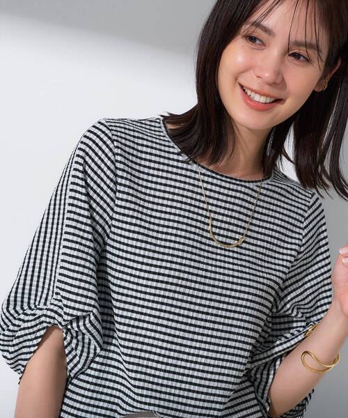 tシャツ 「UVケア／吸汗速乾」凹凸素材ねじり袖トップス レディース
