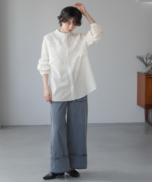 itto ブラウス シャツ レイヤードフラワーレースブラウス