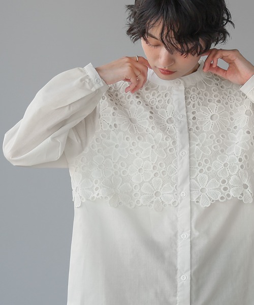 itto uvカット ブラウス シャツ レイヤードフラワーレースブラウス