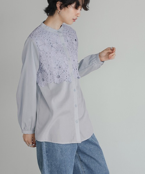 itto uvカット ブラウス シャツ レイヤードフラワーレースブラウス