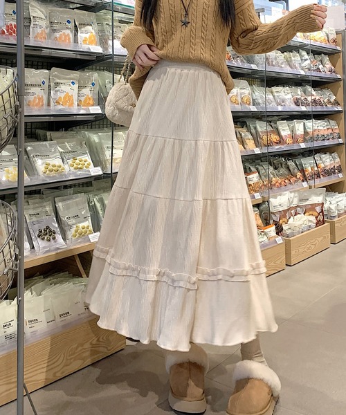 スカート ギャザーフリルベロアフレアスカート : ZOZOTOWN Yahoo!店