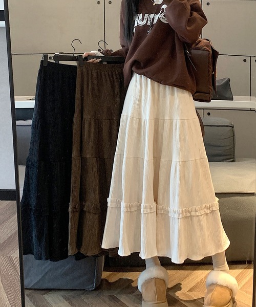 スカート ギャザーフリルベロアフレアスカート : ZOZOTOWN Yahoo!店