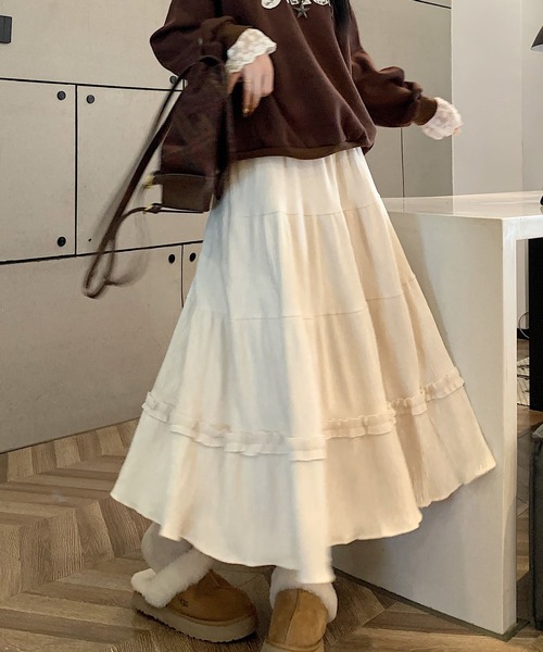 スカート ギャザーフリルベロアフレアスカート : ZOZOTOWN Yahoo!店