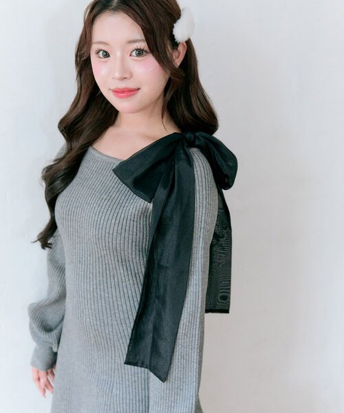 OLIVE des OLIVE（オリーブデオリーブ） ワンピース 肩リボンドロスト