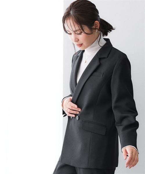 美品 レディース フォーマル ダブルボタンパンツスーツ セットアップ ブラック 7days Life Styling セットアップ 「洗える」2WAYダブルブレスト