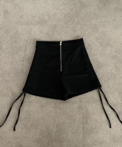 lilful パンツ フロントジップアップデザイン サイドギャザー ショート