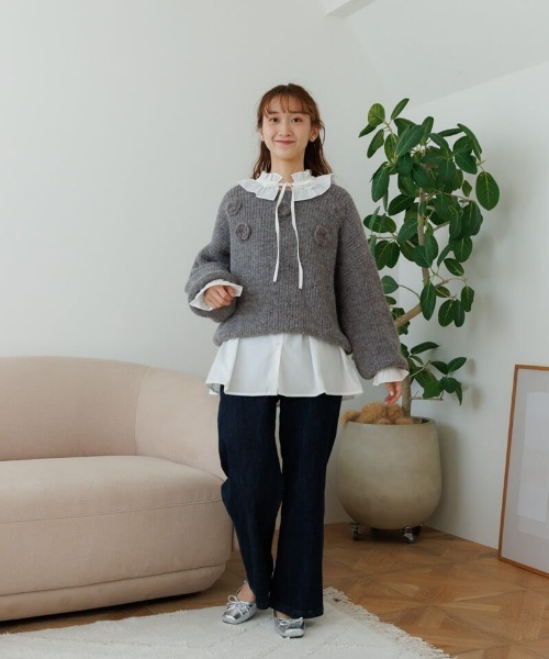 flower ニット セーター ウォーミングローズニット レディース