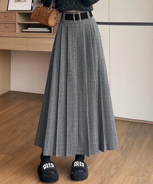 Aelina スカート ベルト付きハイウエストロングスカート : ZOZOTOWN