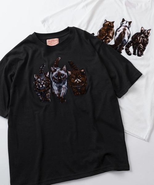 tシャツ 半袖 「81」フロント＆バック ネコイラスト フロッキー