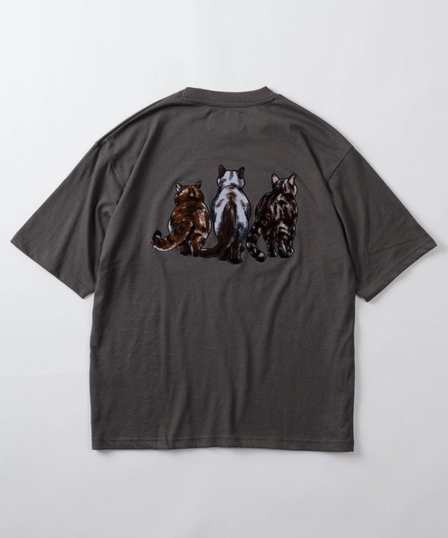 tシャツ 「81」フロント＆バック ネコイラスト フロッキープリント