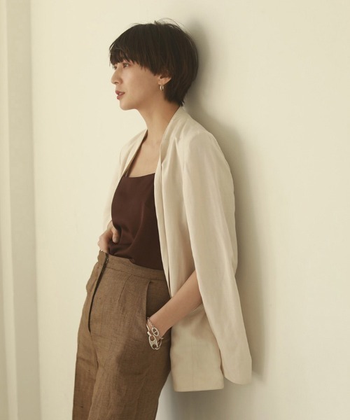「TODAYFUL」 ノーカラージャケット 38inch ベージュ レディース