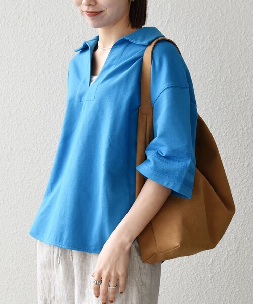 SHIPS any tシャツ any:「洗濯機可能」インレイ 襟付き スキッパー
