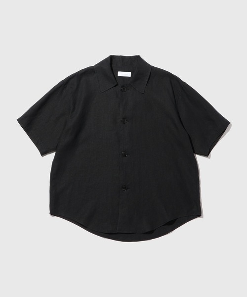 adam et rope リネンシャツ ブラック ADAM ET ROPE'（アダムエロペ） シャツ リネン ハーフスリーブオーバー