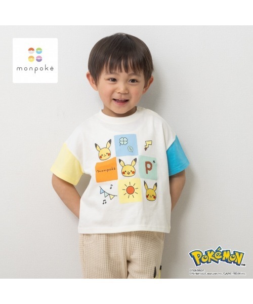 フェイクポケット刺繍 大人も着られるキッズＴシャツ tシャツ monpoke モンポケ 半袖Tシャツ 刺繍 ピカチュウ キッズ 子供