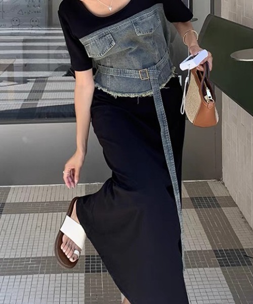 「FAVORITO」 半袖ワンピース X-LARGE ブラック レディース_画像2