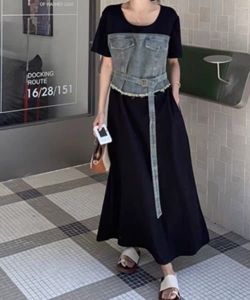 「FAVORITO」 半袖ワンピース X-LARGE ブラック レディース_画像4