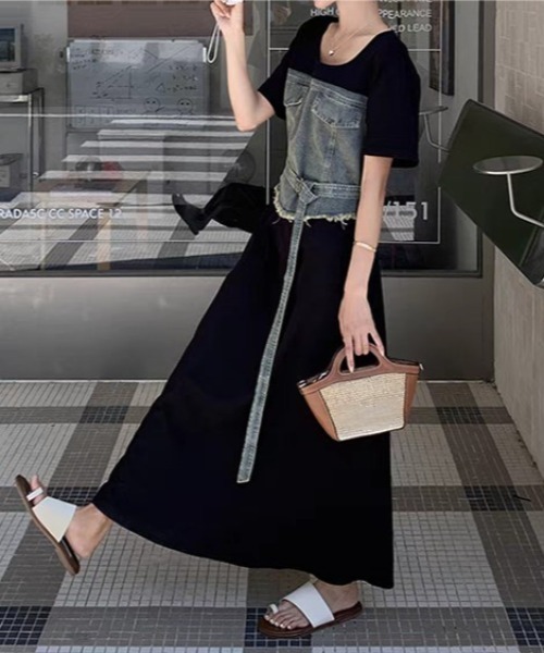 「FAVORITO」 半袖ワンピース X-LARGE ブラック レディース_画像6