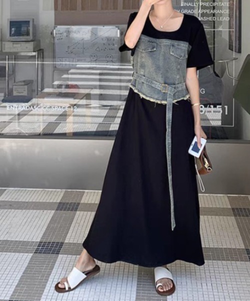 「FAVORITO」 半袖ワンピース X-LARGE ブラック レディース_画像9