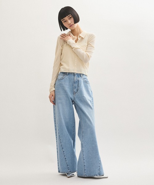 「NEEDBY heritage」 デニムパンツ 24 ブラック レディース_画像5