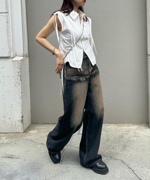 「WHO'S WHO gallery」 「six m」ノースリーブシャツ FREE ブラック レディース_画像4