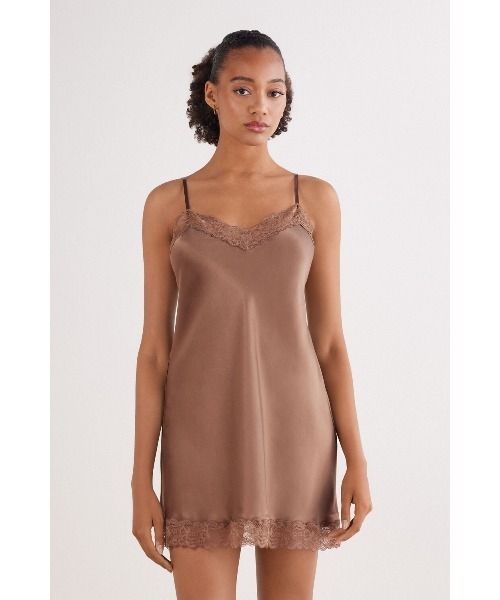 intimissimi　レース付き【美品]シルク スリップ　S Intimissimi インナーシャツ 肌着 レース ディテール付きシルク