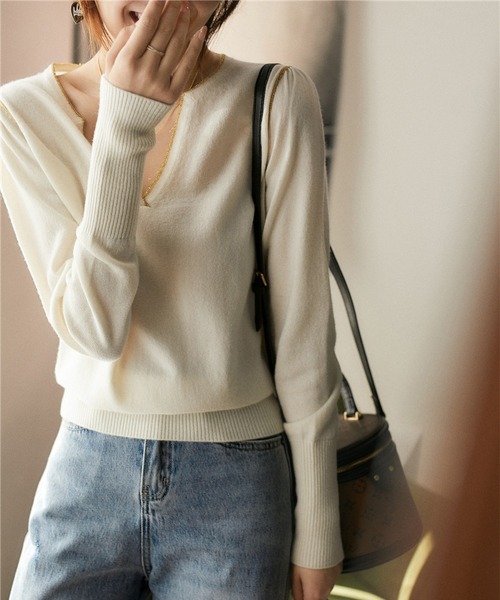 Tシャツ Vネック 薄手ニット center mesh design tops ニット セーター Vネック ニットトップス レディース : ZOZOTOWN