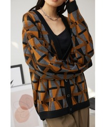 AZUL BY MOUSSY カーディガン レトロ総柄ジャガードカーディガン