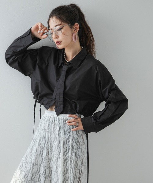 ブラウス シャツ ネクタイ付きドロストデザインシャツ レディース bohmal ブラウス シャツ ネクタイ付きドロストデザインシャツ