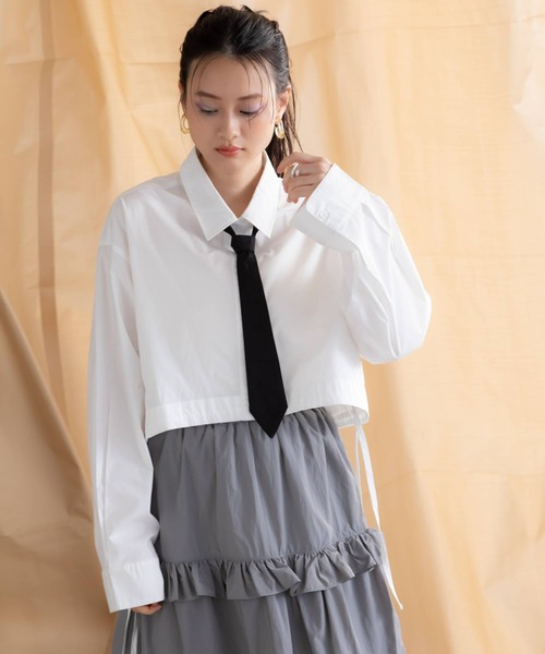 ブラウス シャツ ネクタイ付きドロストデザインシャツ レディース bohmal ブラウス シャツ ネクタイ付きドロストデザインシャツ