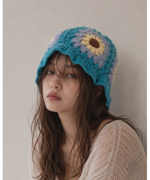 ニット帽 ニットキャップ 「HIKA」花柄カギ編みニットHAT レディース