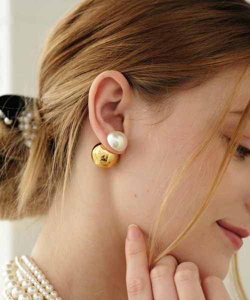 ゴールド＆パールのコンビネックレス、ピアスのセット ゴールド＆パールのコンビネックレス、ピアスのセット パール