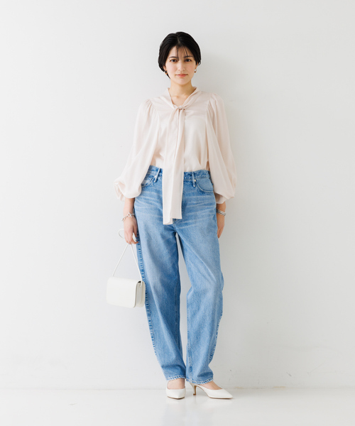 とろみ素材 ギャザースリーブボウタイブラウス とろみ素材 ギャザースリーブボウタイブラウス｜OUTLET