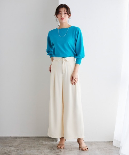 Pierrot パンツ ハイウエストタックワイドパンツ レディース