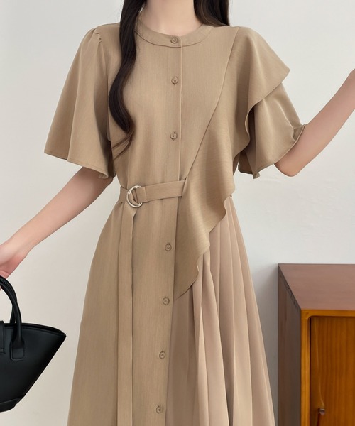ABITOKYO ワンピース アシメフリル異素材プリーツ切替シャツ