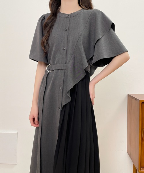ABITOKYO ワンピース アシメフリル異素材プリーツ切替シャツ
