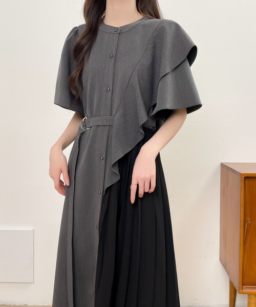 ABITOKYO ワンピース アシメフリル異素材プリーツ切替シャツ